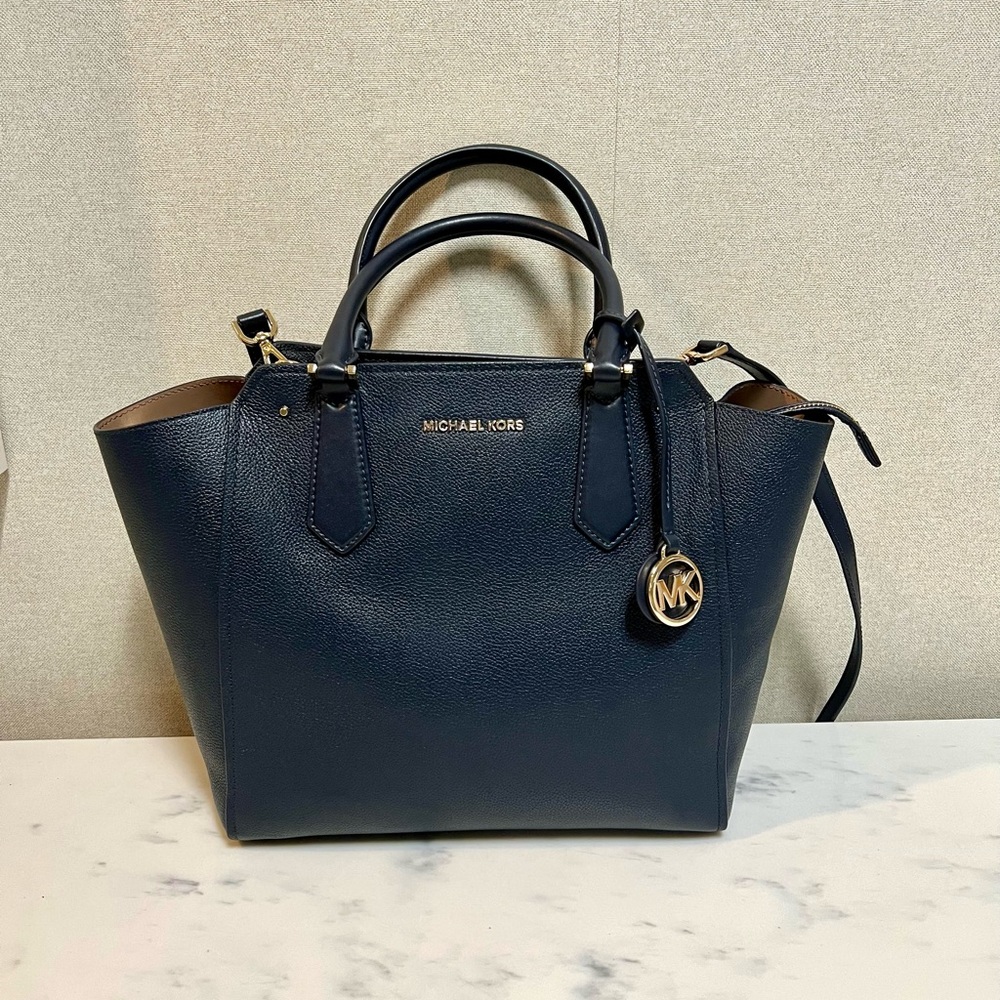 Michael Kors tote, navy blue with cross body strap